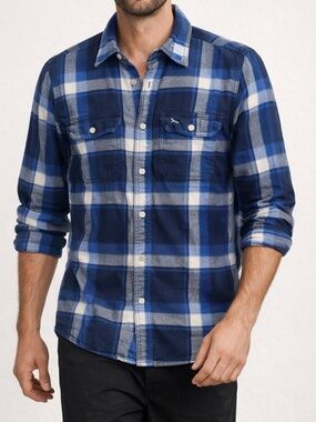 Abercrombie & Fitch Men’s Blue Plaid Button‑Down Shirt – Soft Cotton Casual Fit